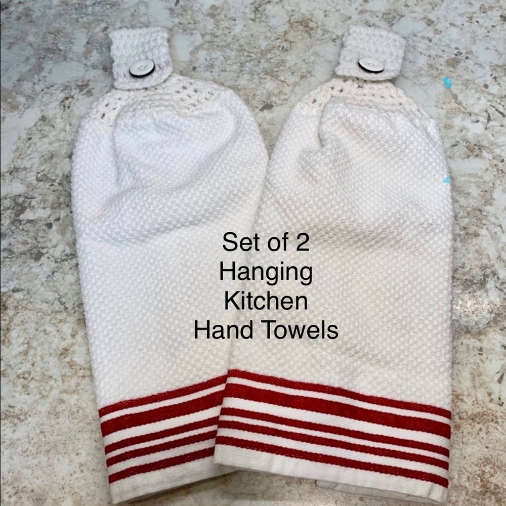 2 Hanging Kitchen Hand Towels / Handmade Red White / Contemporary / Country